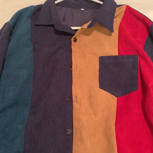 Men Color Block Patched Pocket Corduroy Shirt Size XL - Picture 4 of 7